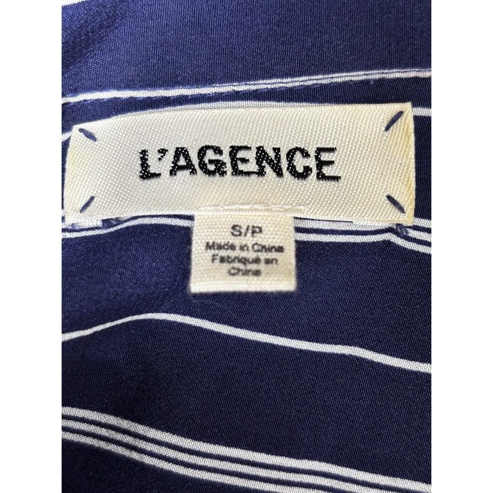 L'Agence Cameron Silk Maxi Shirt Dress S Navy White Stripe Belted Chic - Picture 5 of 9